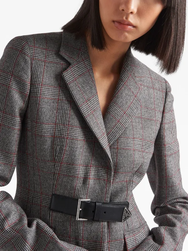 Grey check wool store coat