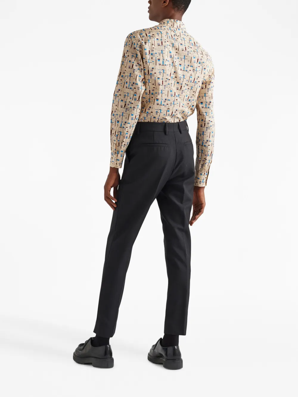 Shop Prada Abstract-print Cotton Shirt In Neutrals