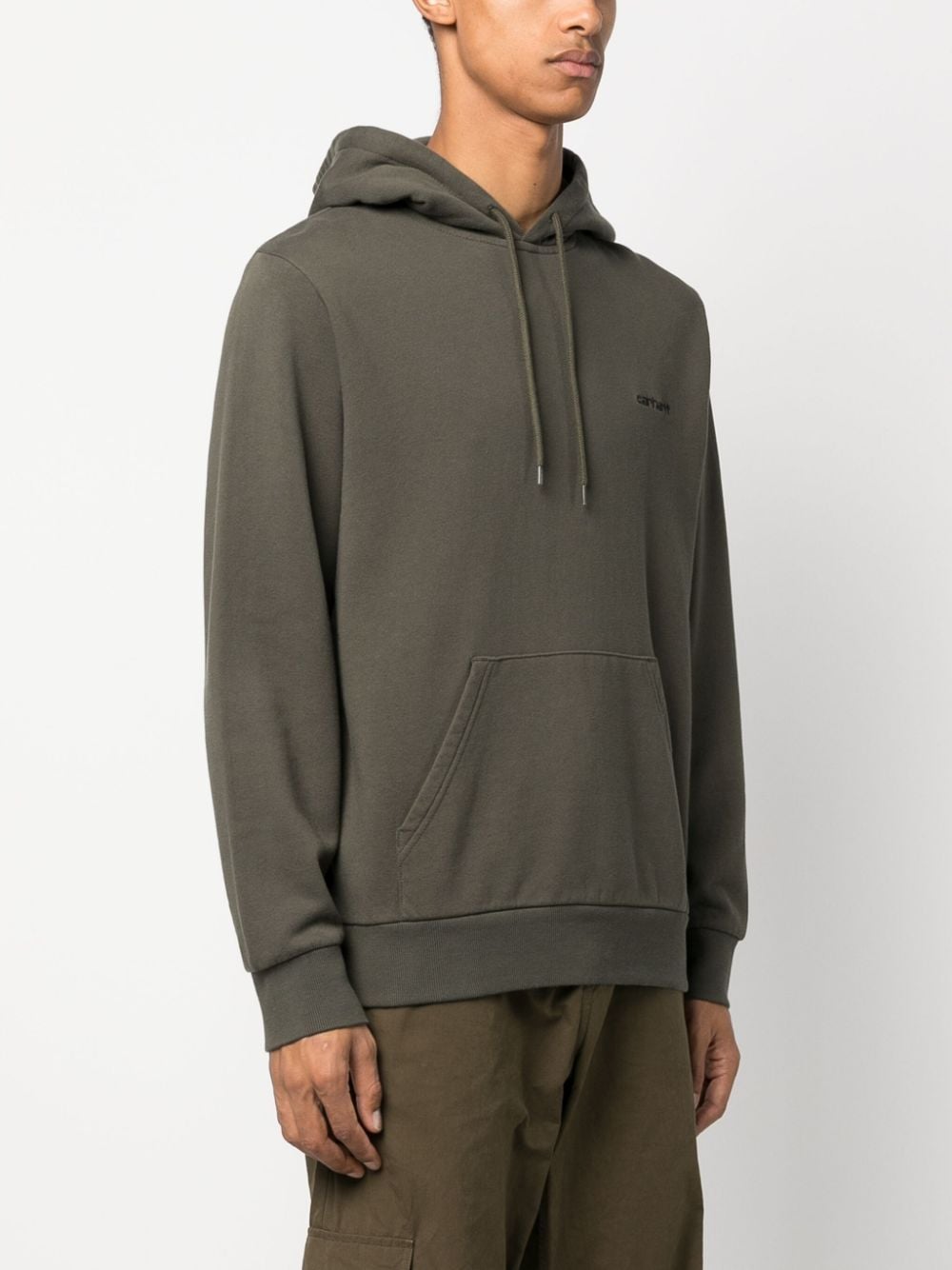 Shop Carhartt Logo-embroidered Cotton Hoodie In Grün