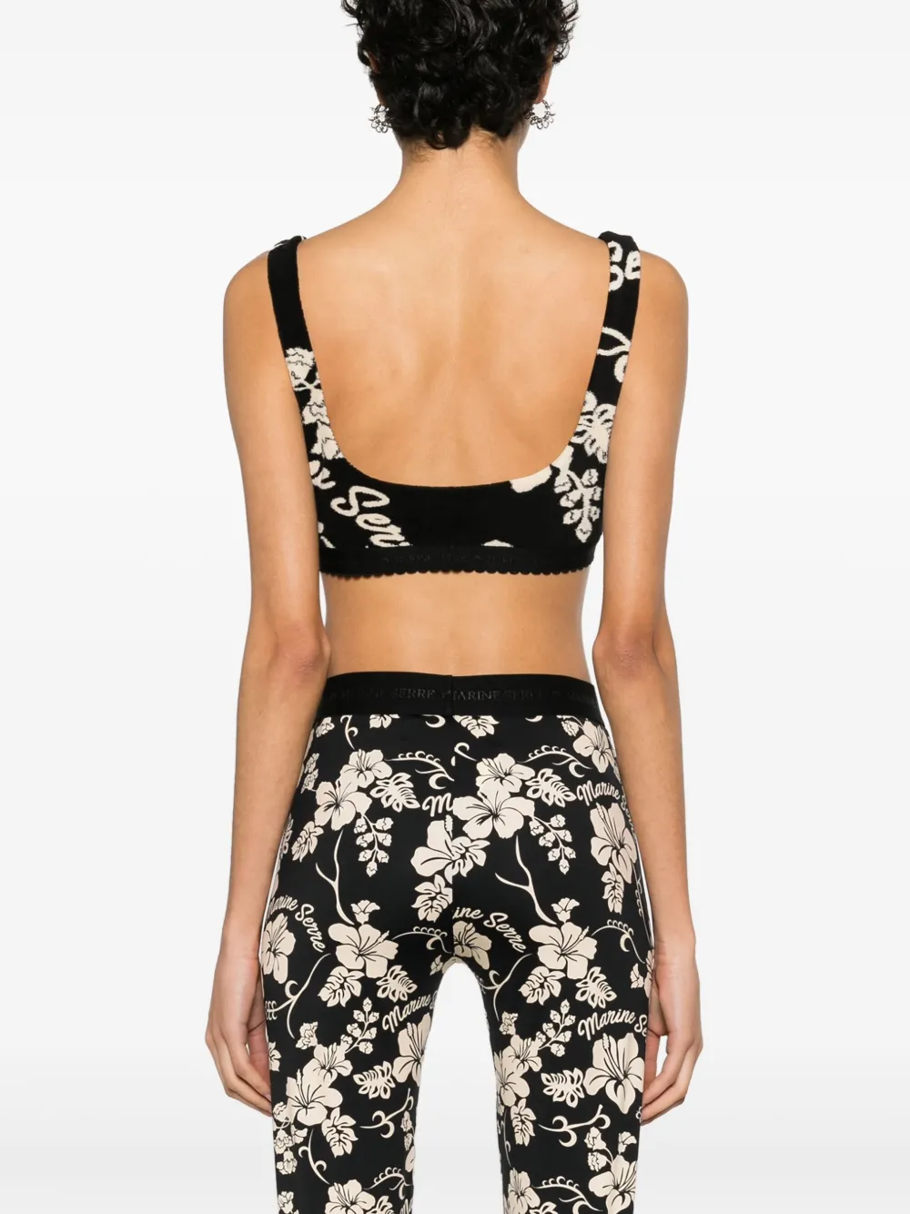 Shop Marine Serre Floral-jacquard Towel Bralette In Black