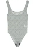 Marine Serre Moonogram flocked tulle bodysuit - Grey