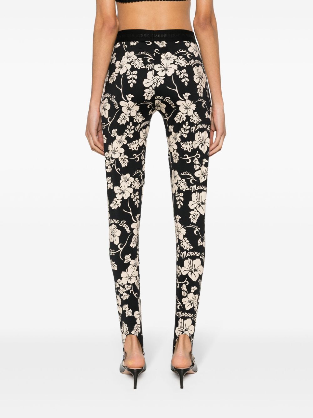 Shop Marine Serre Regenerated Floral-print Leggings In Black