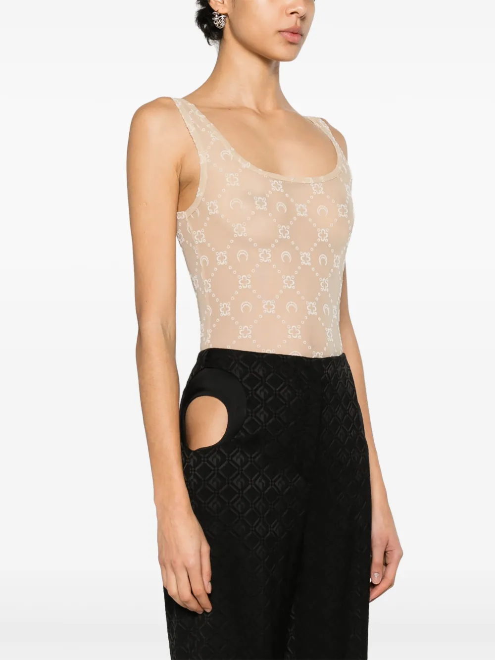 Marine Serre Tulen body met monogram Beige
