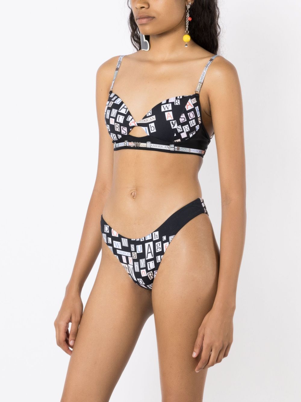 Shop Amir Slama Text-print Cut-out Bikini In Black