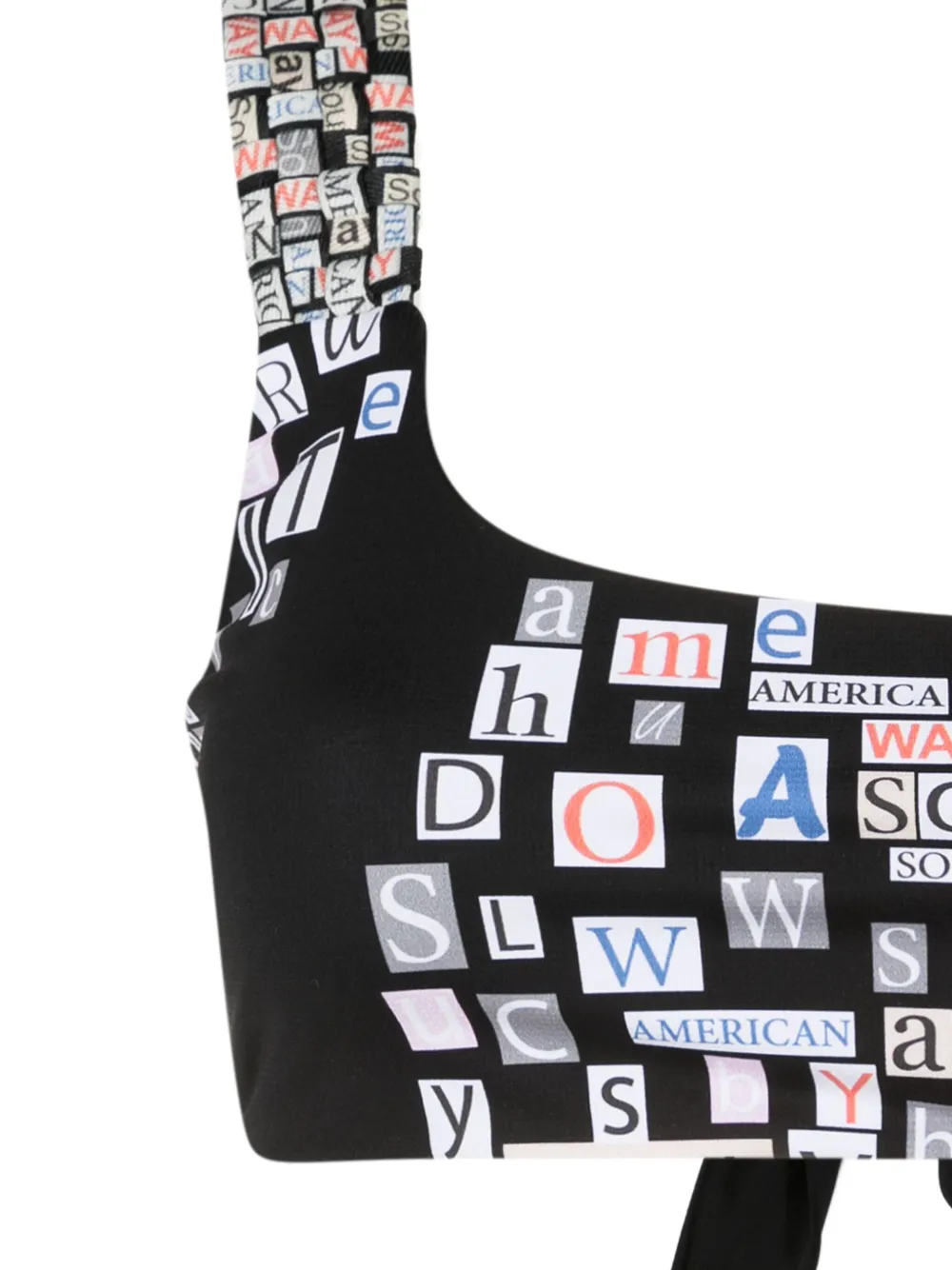 Amir Slama Text-print One-shoulder Bikini In Black