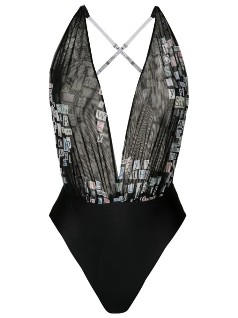 Amir Slama text-print V-neck bodysuit