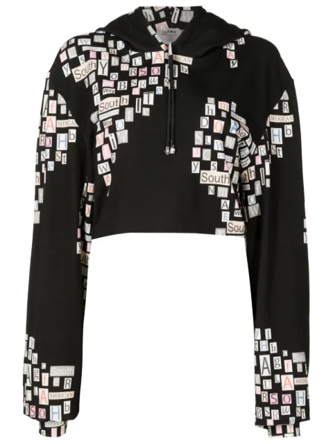 Amir Slama text-print cropped hoodie