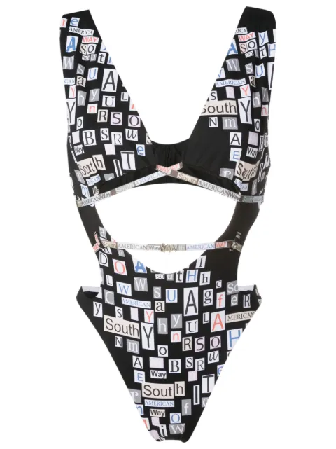 Amir Slama text-print cut-out swimsuit