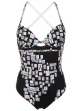Amir Slama text-print swimsuit - Black