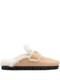 Prada triangle-logo shearling slippers - Neutrals