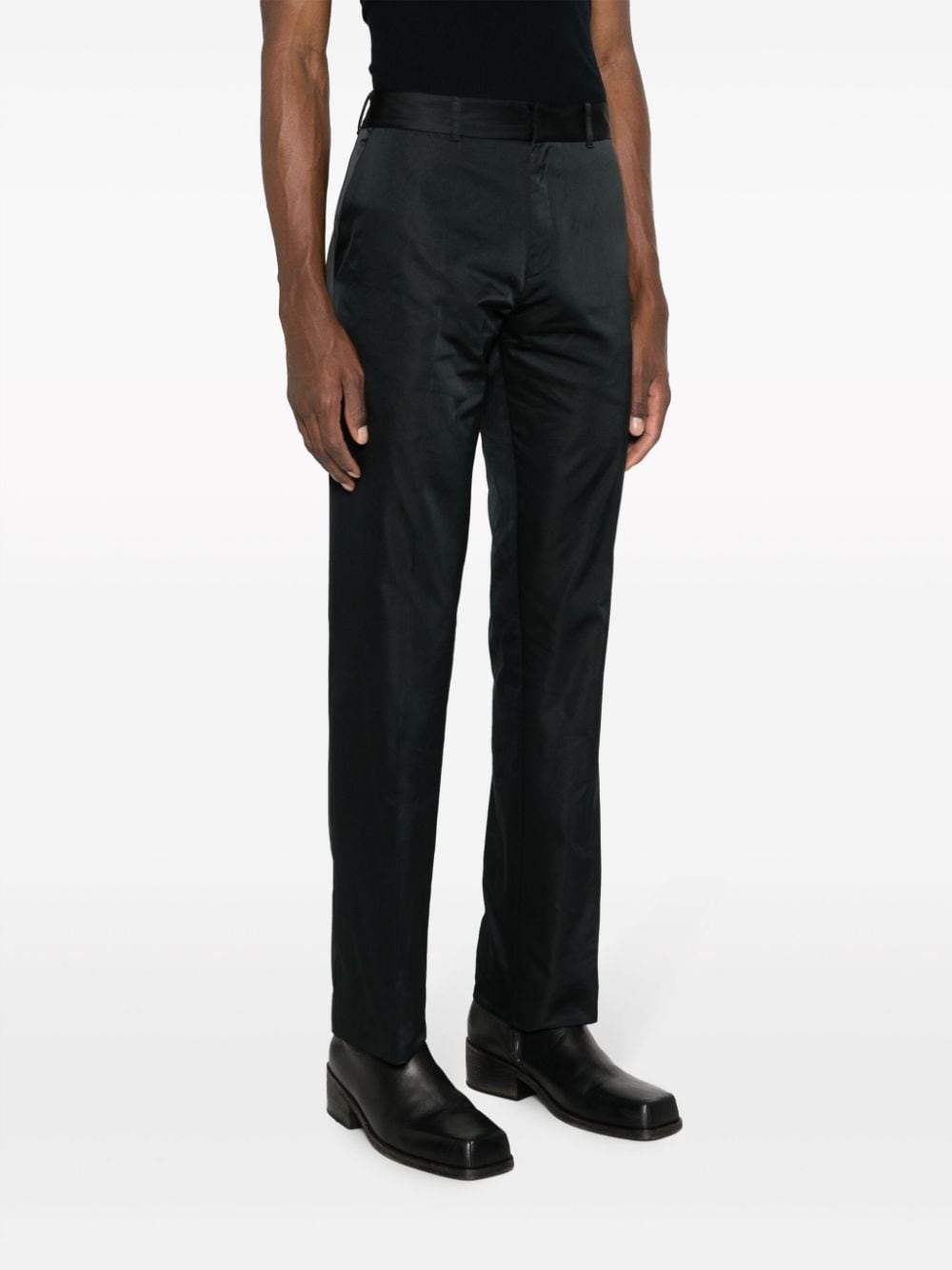 Shop Ludovic De Saint Sernin Slim-cut Satin-finish Trousers In Black