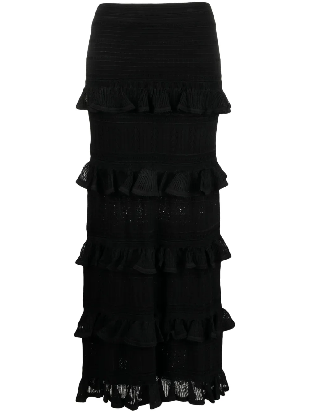 Zimmermann Luminoity Ruffled Midi Skirt In 黑色