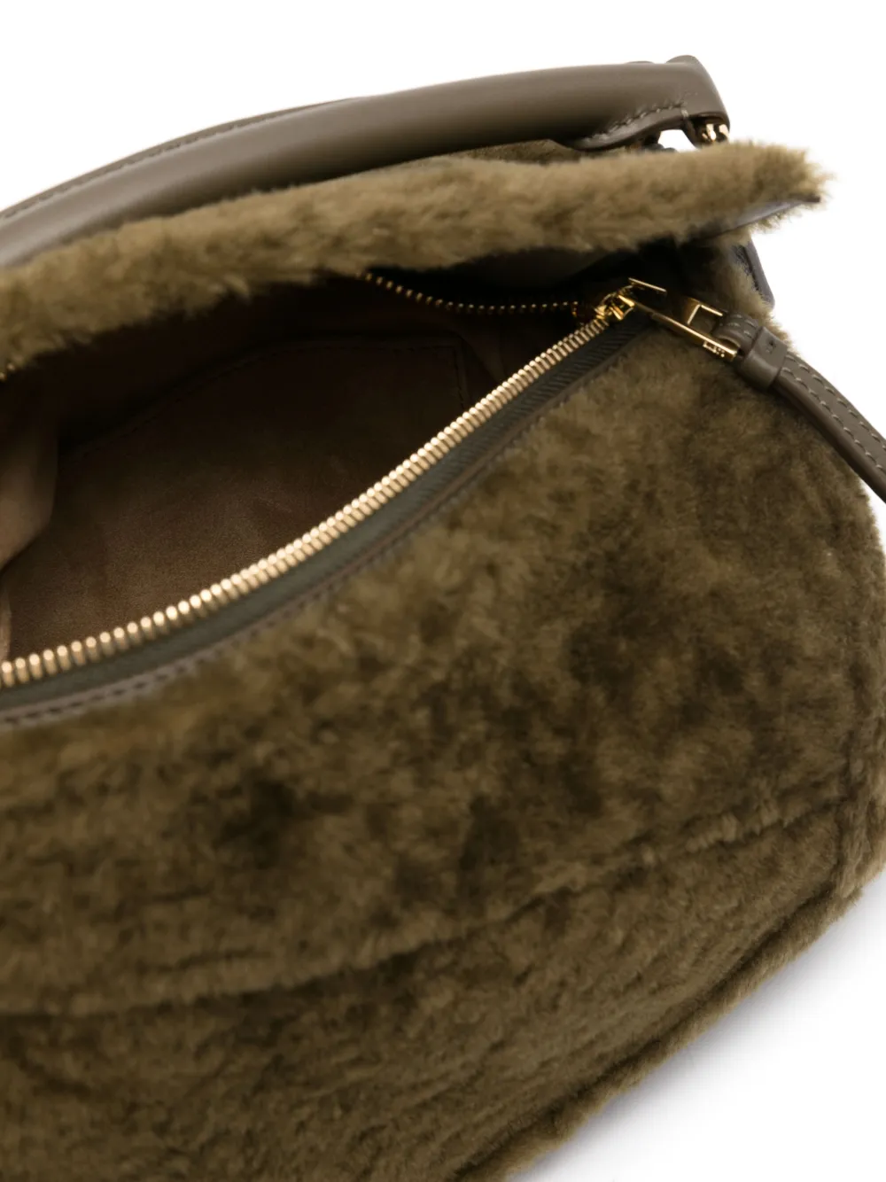 Shop Loewe Small Puzzle Shearling Tote Bag In Green