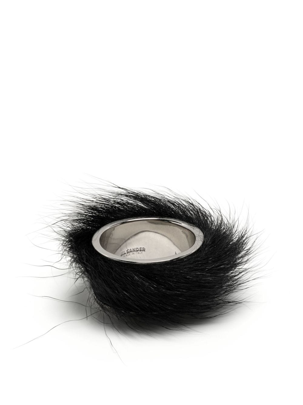 Jil Sander Logo-engraved Faux-fur Ring In Black
