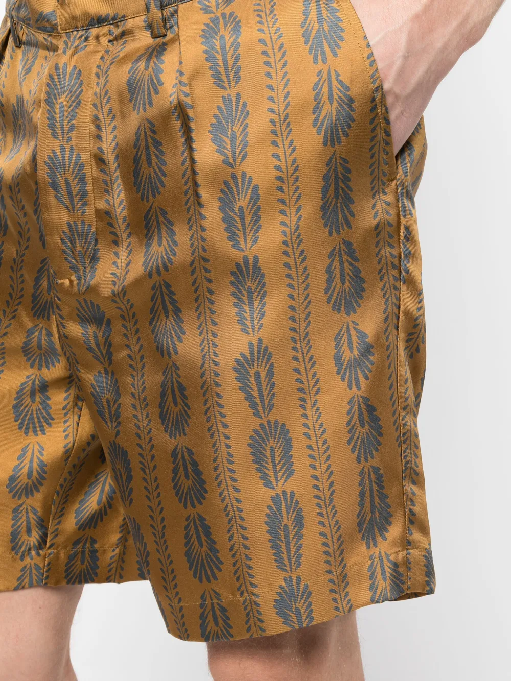 Bally Feather-pattern Silk Bermuda Shorts in Brown, view 5