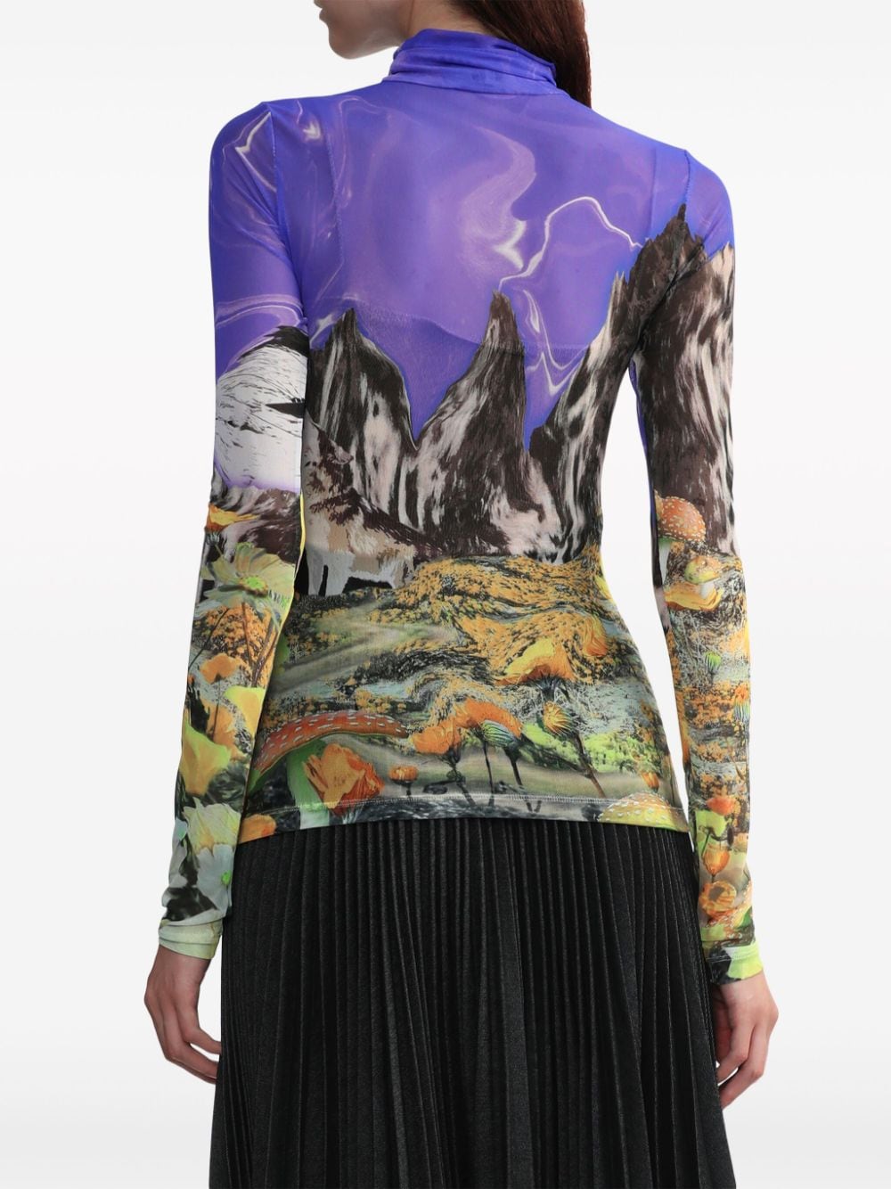 Shop Msgm Graphic-print High-neck Top In Purple
