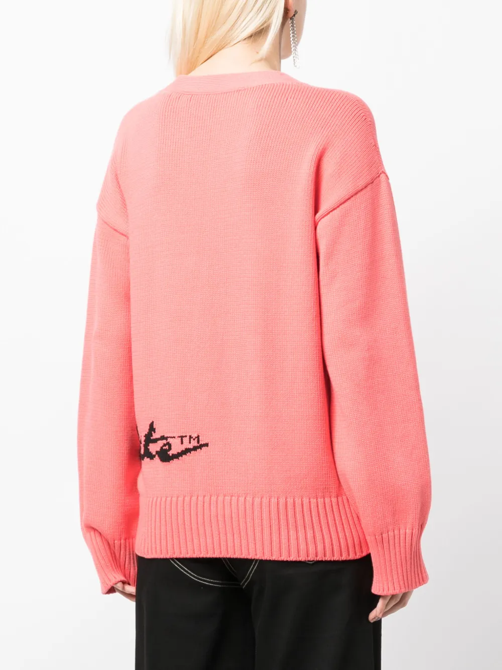 Off-white Logo-intarsia Cotton-blend Cardigan In Pink