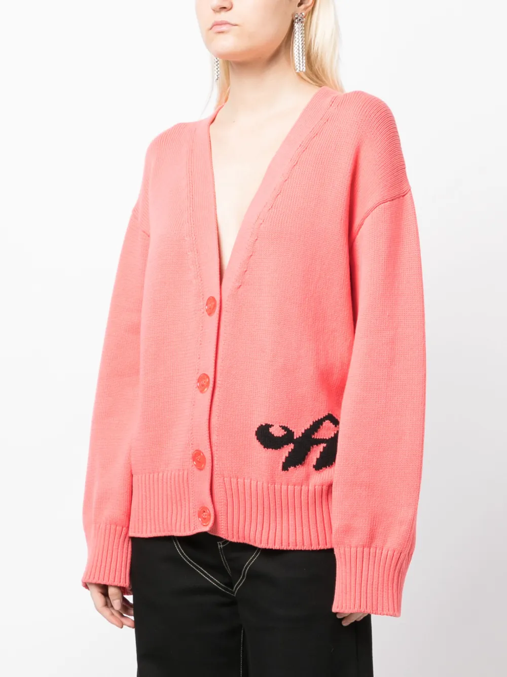 Off-white Logo-intarsia Cotton-blend Cardigan In Pink