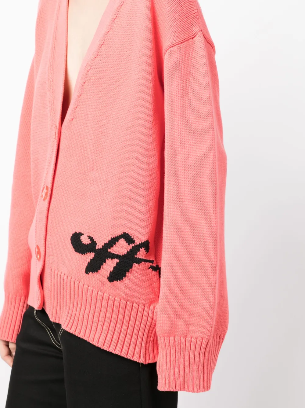 Off-white Logo-intarsia Cotton-blend Cardigan In Pink