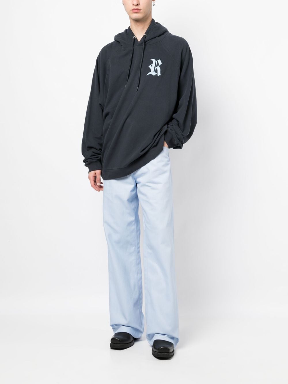 Shop Raf Simons Logo-embroidered Cotton Hoodie In Blue