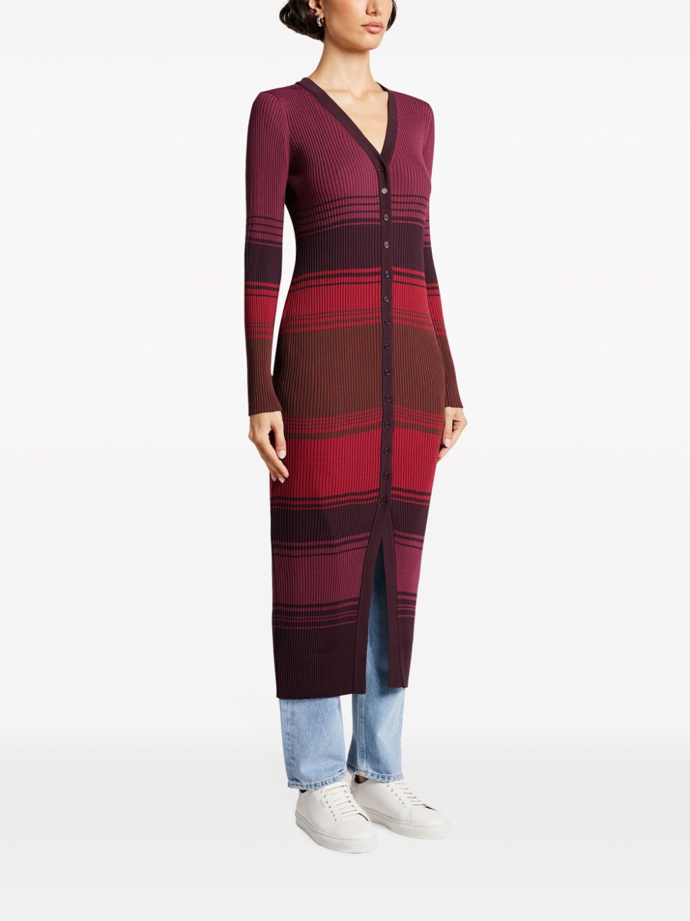 Shop Staud Shoko Striped Knitted Dress In Red
