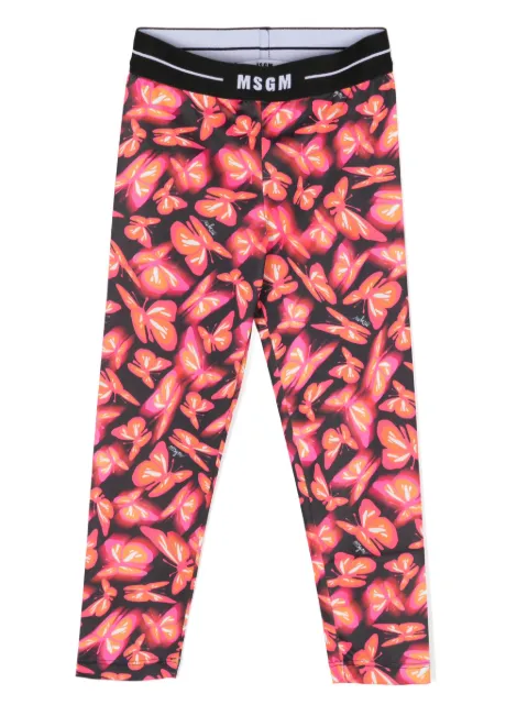 MSGM Kids logo-waistband butterfly-print leggings