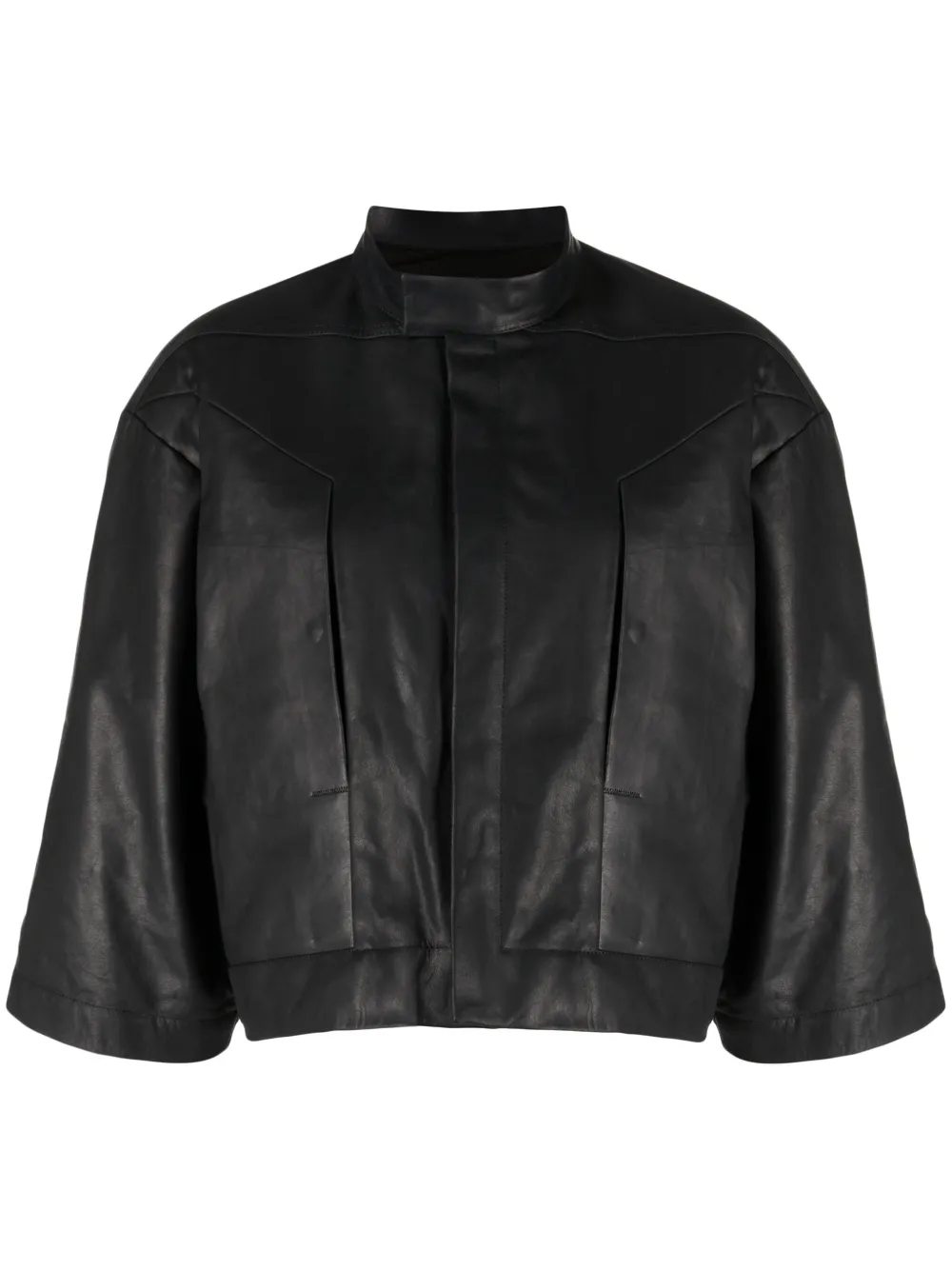Rick Owens Cropped Leather Jacket In Black