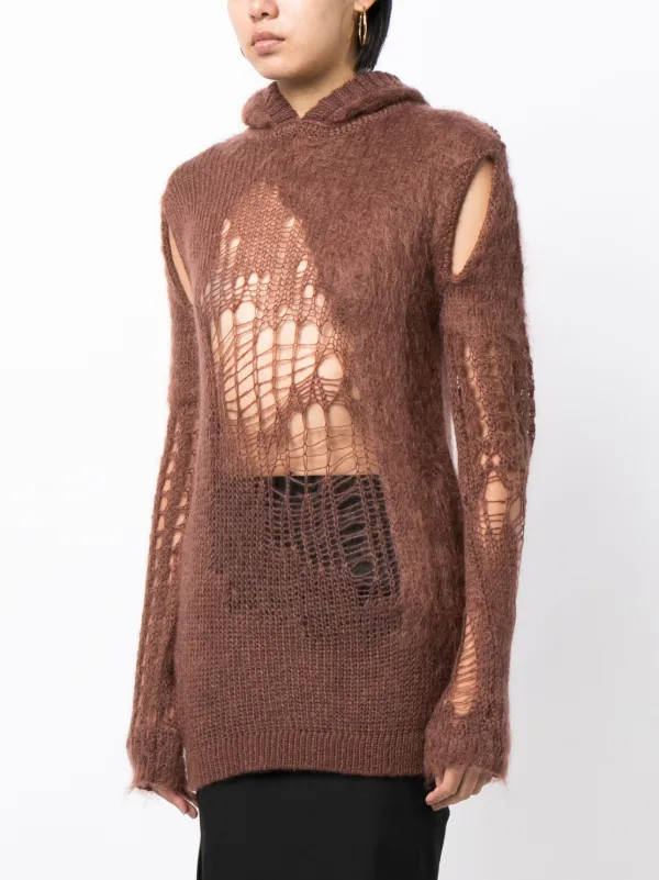Rick Owens パーフォレーテッド ニットパーカー | ブラウン | FARFETCH JP
