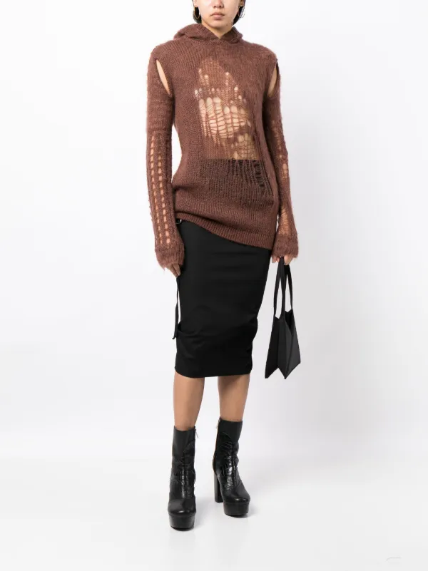 Rick Owens パーフォレーテッド ニットパーカー | ブラウン | FARFETCH JP