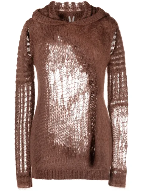 Rick Owens perforated-design knitted hoodie 