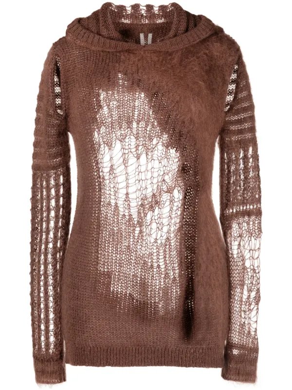 Rick Owens パーフォレーテッド ニットパーカー | ブラウン | FARFETCH JP