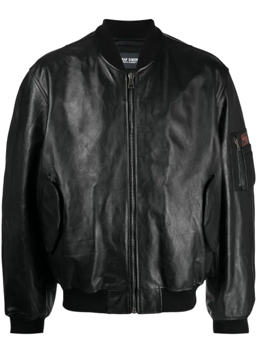 Veste bomber en cuir à patch logo - Raf Simons - Modalova