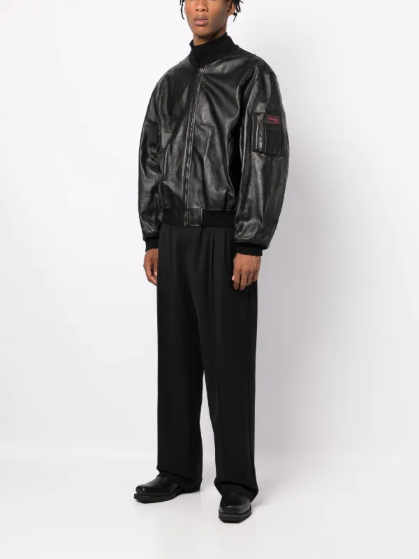 Raf Simons logo-patch Leather Bomber Jacket - Farfetch