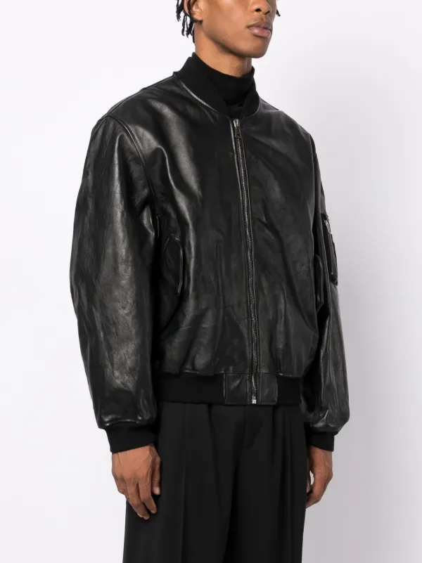 Raf Simons logo-patch Leather Bomber Jacket - Farfetch