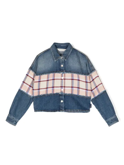 Palm Angels Kids checked-stripe denim shirt