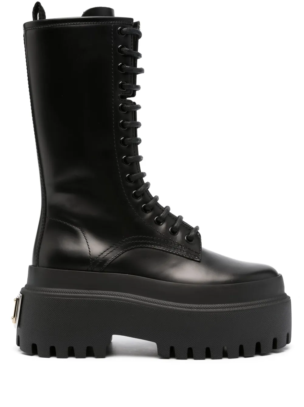 Shop Dolce & Gabbana Platform Leather Combat Boots In Schwarz