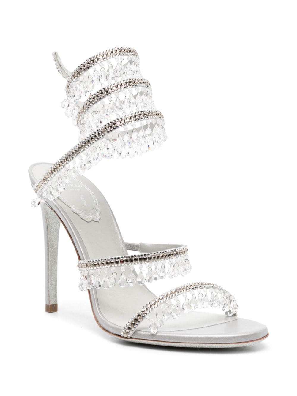 Shop René Caovilla Chandelier 115mm Crystal-fringed Leather Sandals In Nude