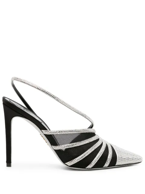 René Caovilla 115mm slingback mesh crystal pumps