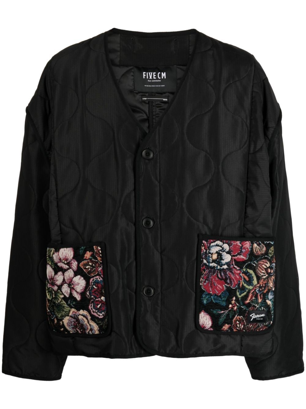 Five Cm Floral-patchwork Quilted Padded Jacket In Black