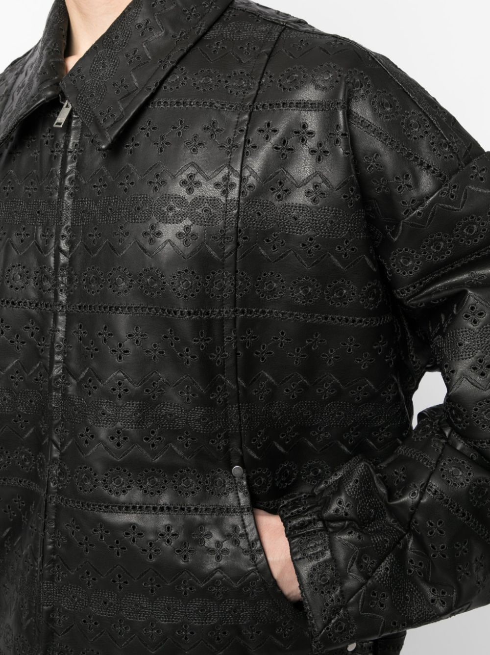 Shop Five Cm Broderie-anglaise Faux-leather Bomber Jacket In Black