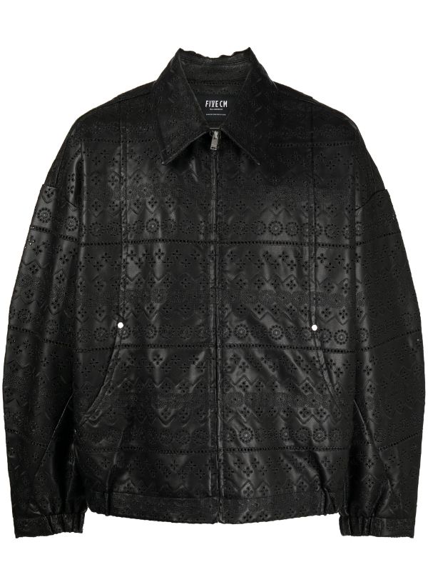 Five cm broderie-anglaise Faux-Leather Bomber Jacket - Black