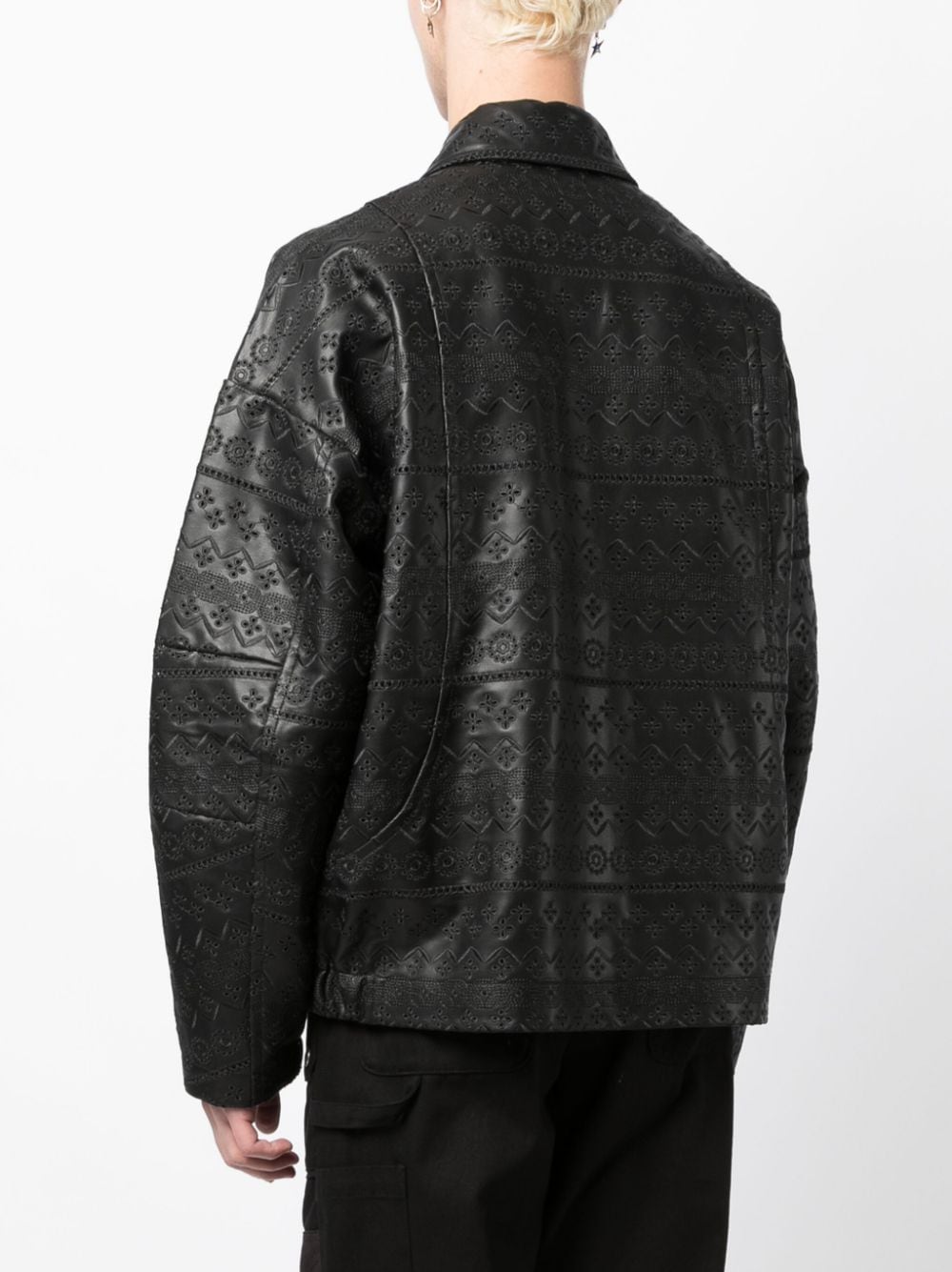 Shop Five Cm Broderie-anglaise Faux-leather Bomber Jacket In Black