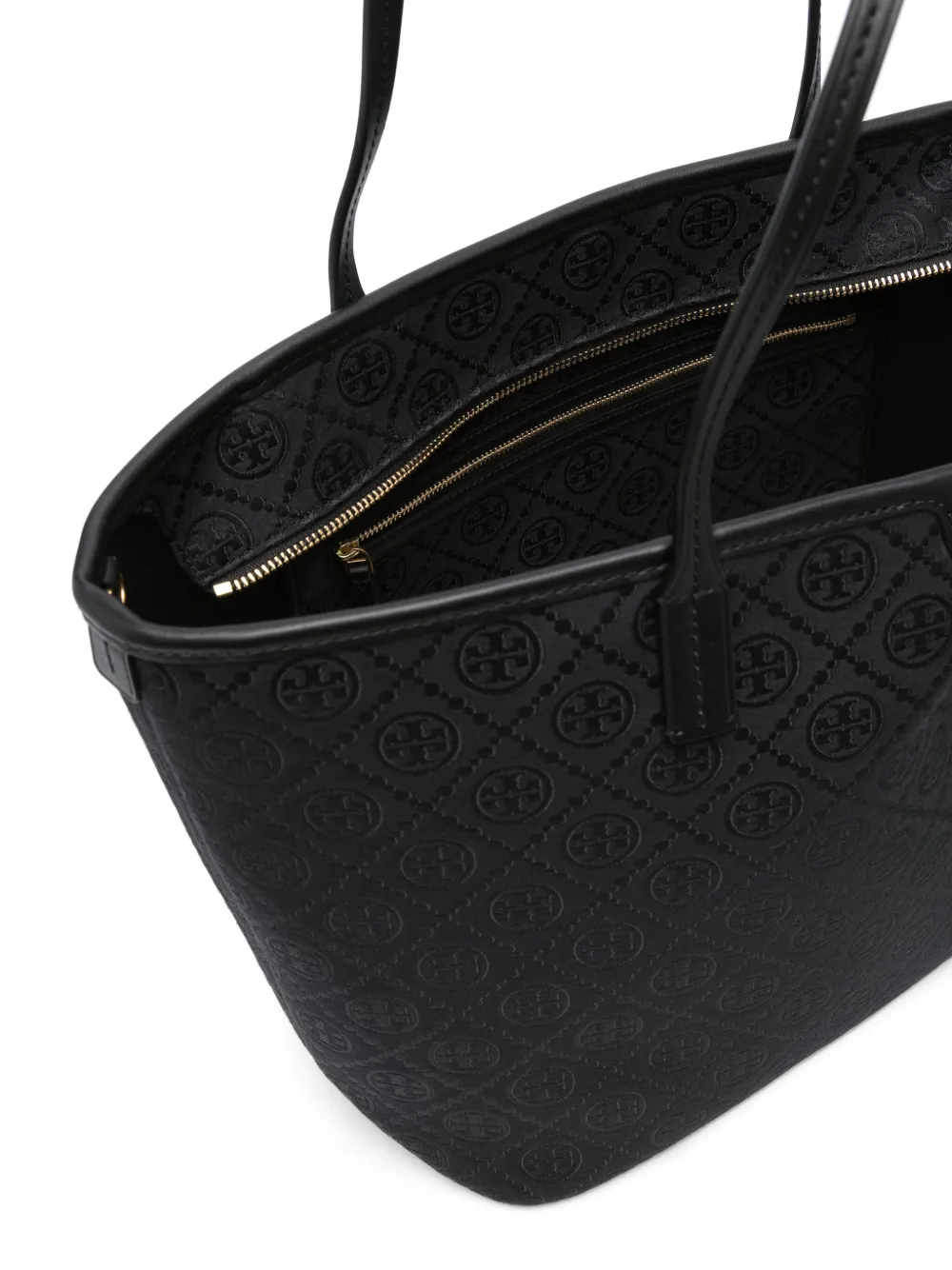 Tory Burch Shopper met T monogram en rits Zwart