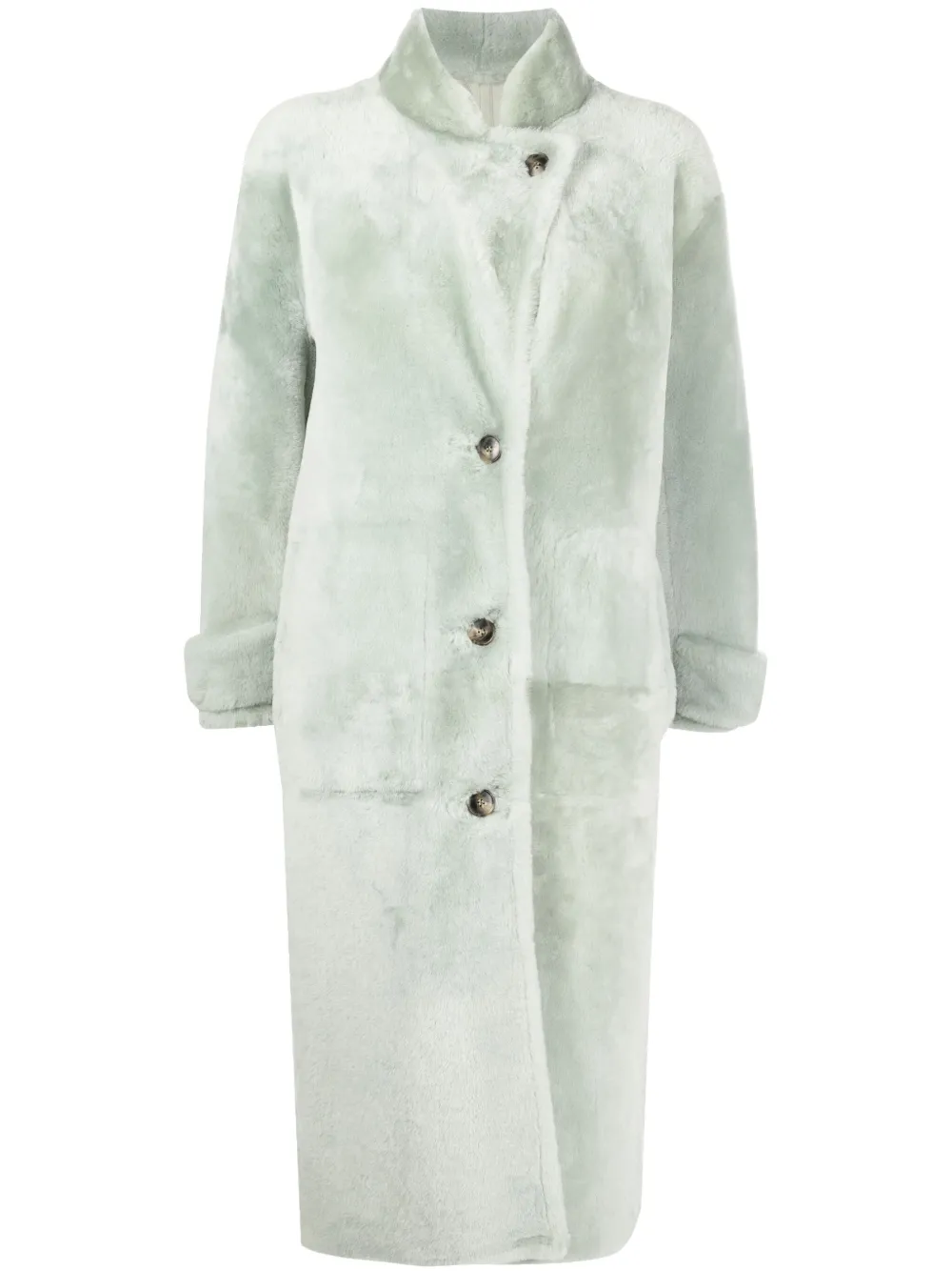 Yves Salomon Button-up Mid-length Coat In Green