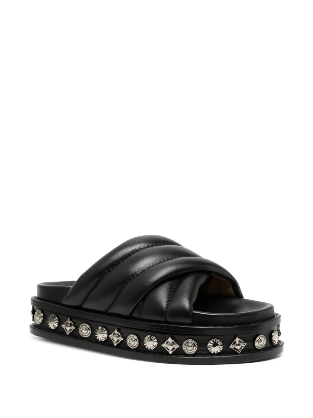 Shop Toga Stud-embellished Leather Sliders In Black