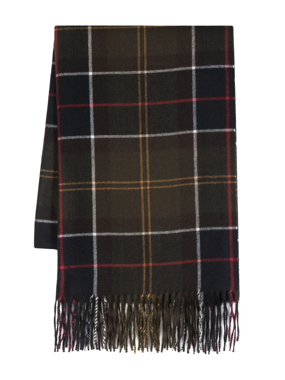 Barbour check-pattern fringed scarf | Green | Image 1