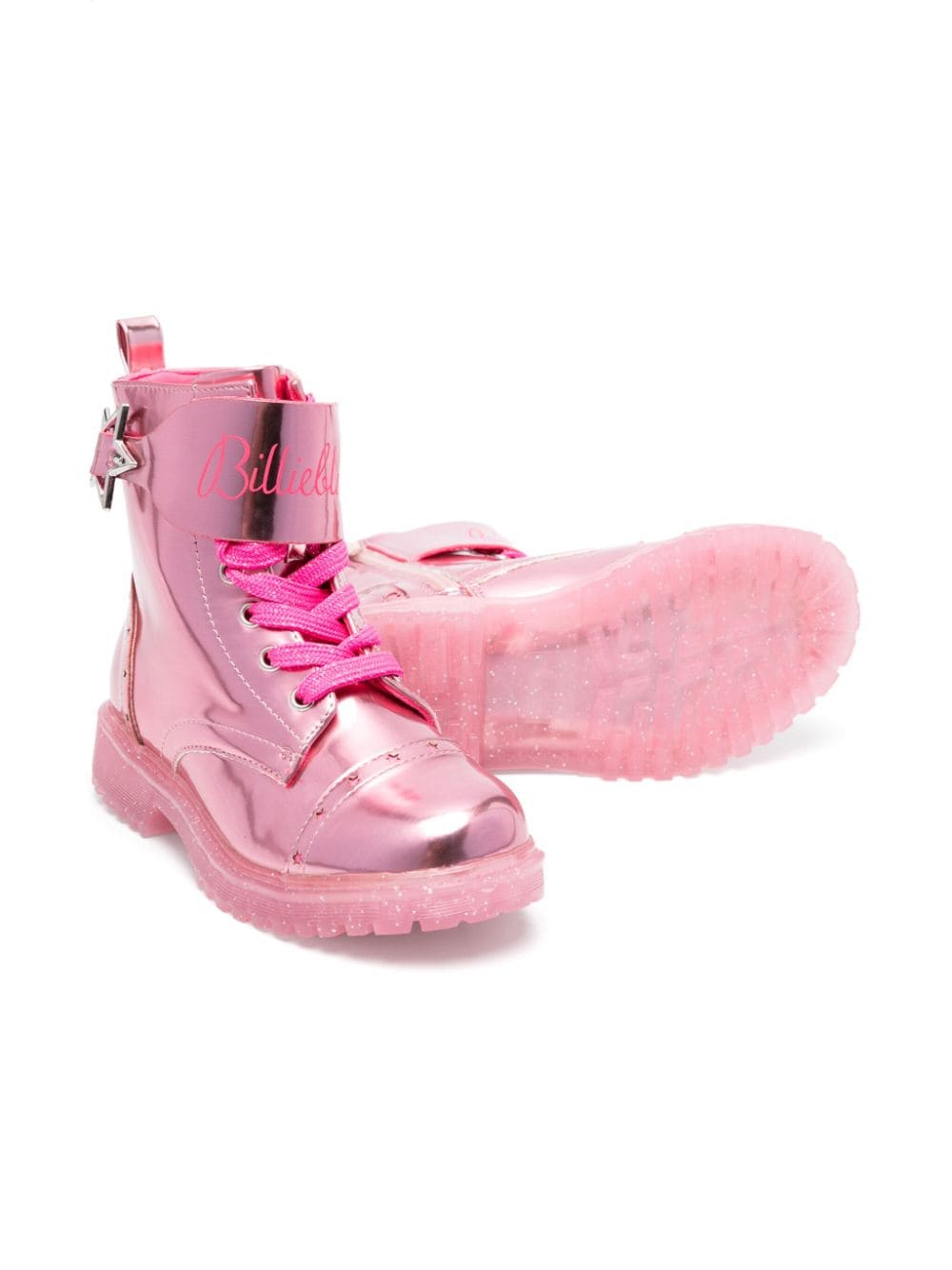 Billieblush metallic-effect leather combat boots - Roze