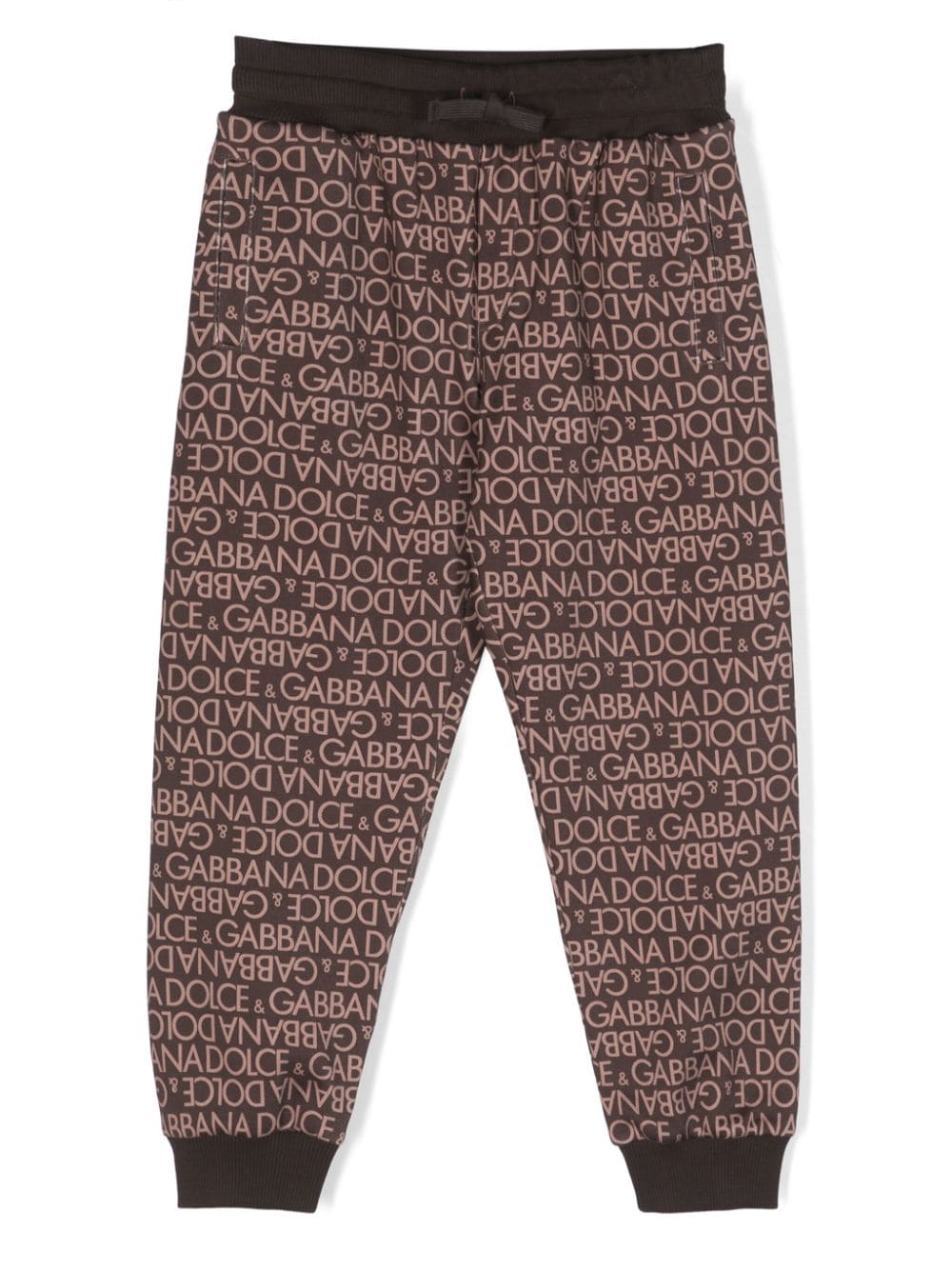 Dolce & Gabbana Kids' Logo-print Cotton Track Trousers In Brown