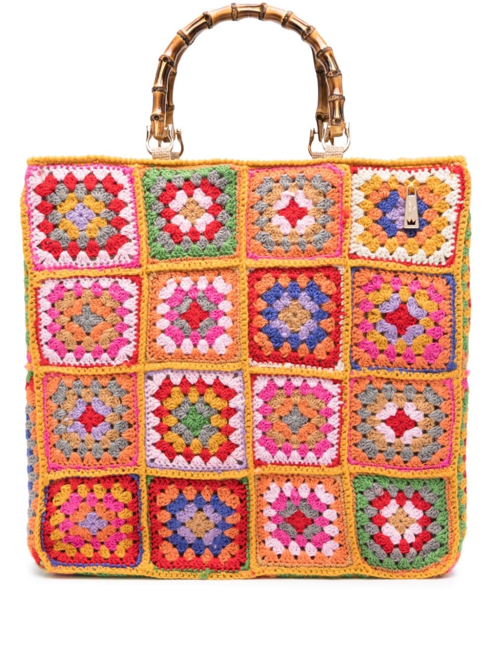 La Milanesa Large Patchwork Crochet-knit Tote Bag In Orange
