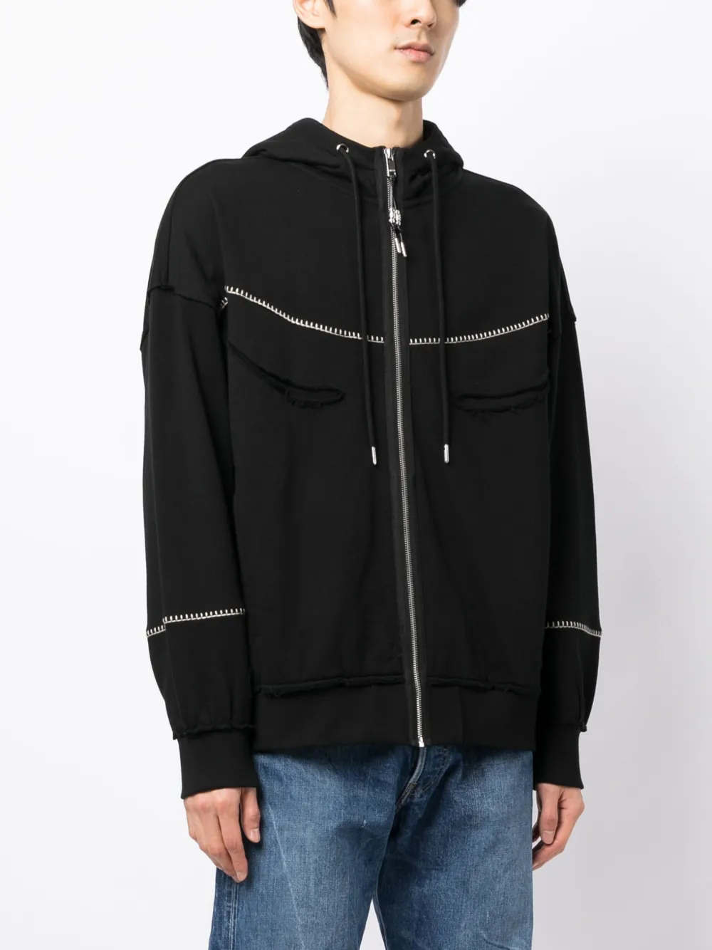 Shop Five Cm Distressed Hooded Jacket In Black